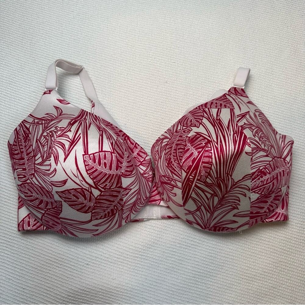 Cacique 44DDD Lightly Lined Full Coverage Invisible Backsmoother Pink Floral Bra